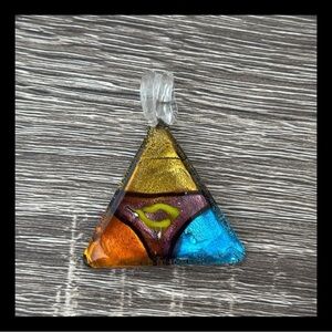 Artisan triangle Dichroic Glass pendant evil eye protection boho chic jewelry